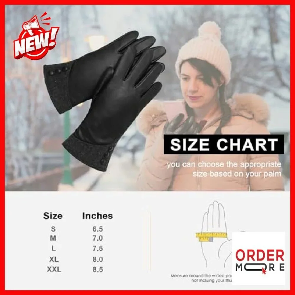 Genuine Leather Touchscreen Gloves, Cashmere Lined, Winter Driving